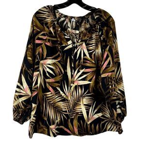 Old Navy Tropical Palm Leaf Peasant Blouse XL
